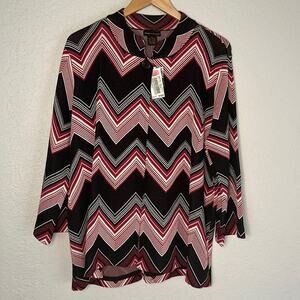 NEW Grace Dane Lewis Black Red Chevron Cardigan Jacket Plus 1X Retro 70s Zig Zag